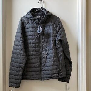 32 Degrees Ultra-Light Men's Gray Puffer Jacket with Hood with packable pouch